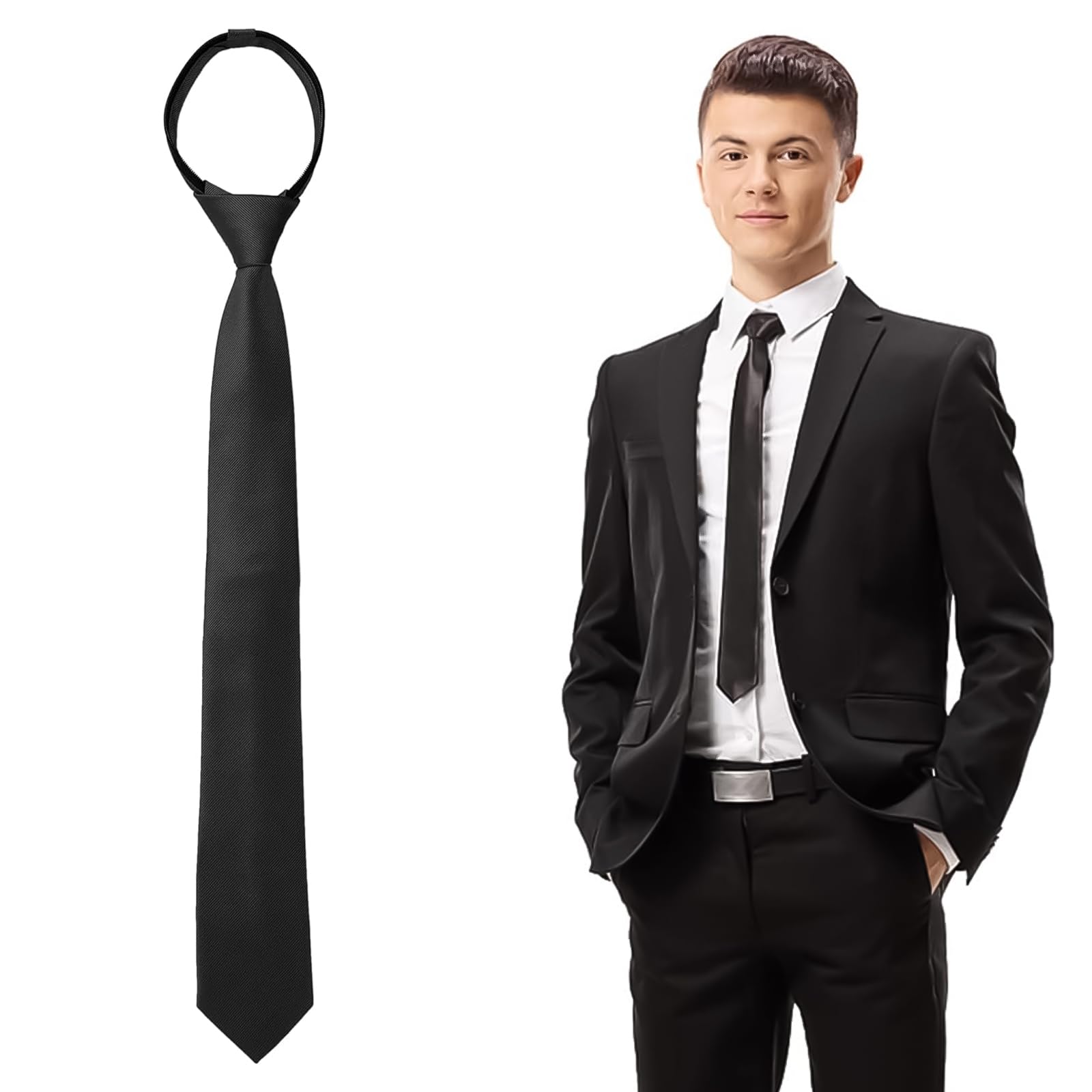 DMORJ Cravatte da uomo a collo lungo, 157 x 8,1 cm, cravatta magra divertente e durevole per la scuola, matrimoni, feste, regalo, nero, taglia unica