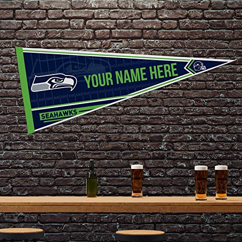 Image of Rico Industries NFL Football Seattle Seahawks Personalized - Custom 12 inch x 30 inch Soft Felt Pennant - EZ to Hang