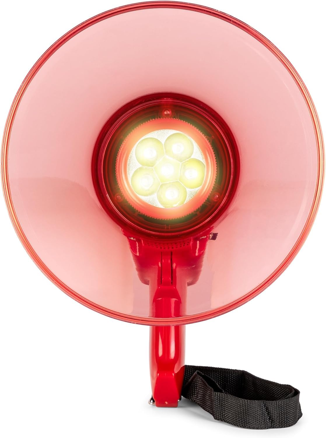 Vonyx MEG050 Megáfono 50W 1000m Alcance Batería Recargable Sirena Micrófono LED Bluetooth MP3 USB SD AUX Rojo