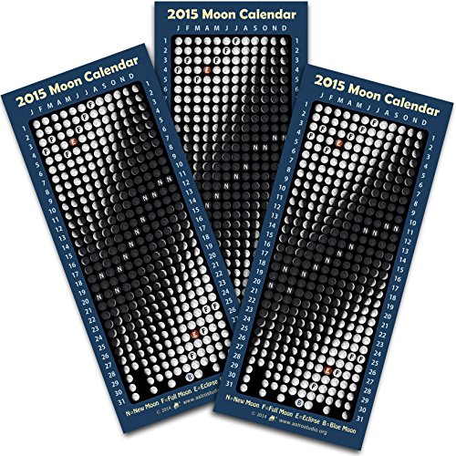 2015 Moon Calendar Magnets, with Realistic Lunar Features & Colorful Eclipses (3-Pack)
