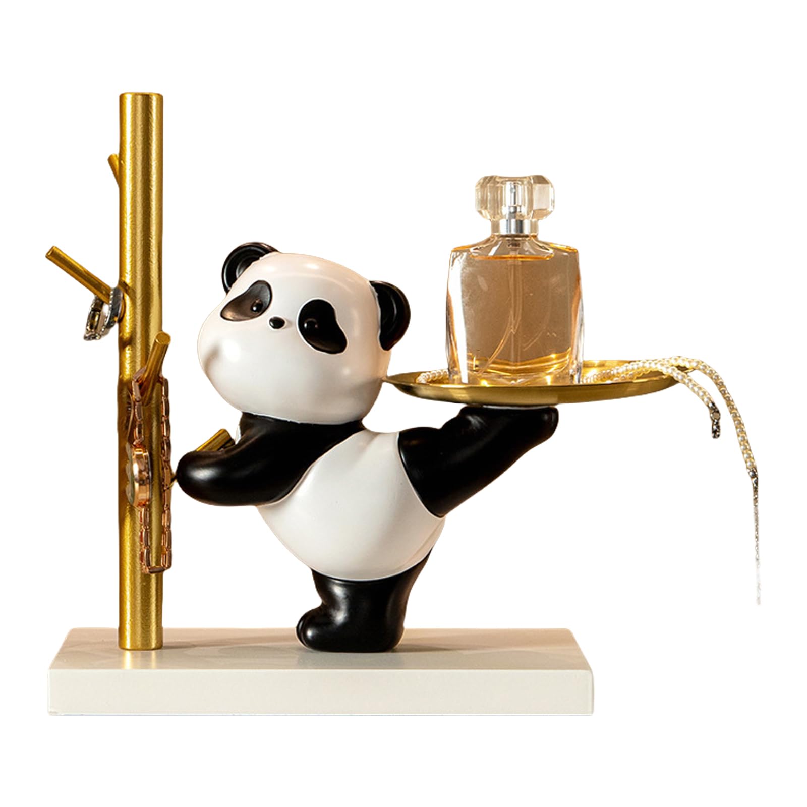 MICFENY Pandas Decorative Figurine with Double Trays for Entryway Storage and Organization In Sturdy Metal Resin Materials
