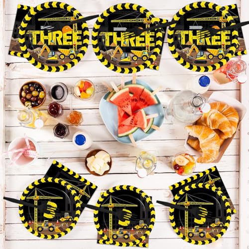Image of 100 Pcs Construction 3rd Party Plates and Napkins Set 3 Years Old Birthday Decorations Construction Party Supplies Tableware Dump Truck Themed Favors for Birthday Party Decor Serves 25