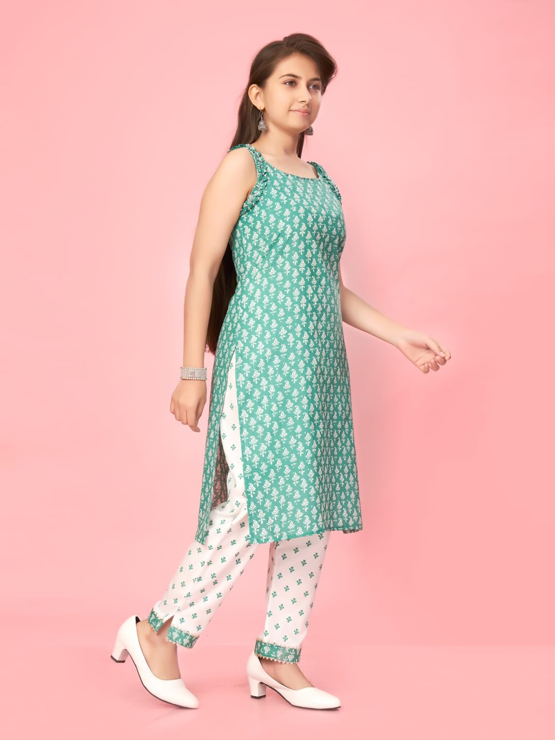 Aarika Girls Sea Green Colour Cotton Printed Kurti (Kurti-K-Tr-01-Green-34)
