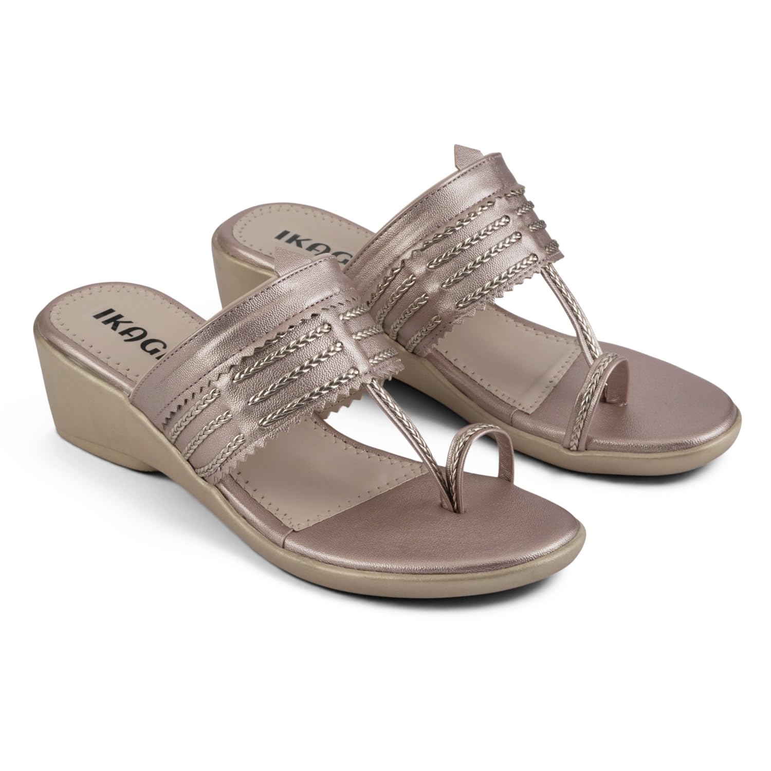 ikagi Women's Fashion Wedding Braided Toe Ring Wedge Heel Sandals | Comfortable Slip-On Open Toe Casual, Ethnic & Daily Wear Footwear | Lightweight-picture-33
