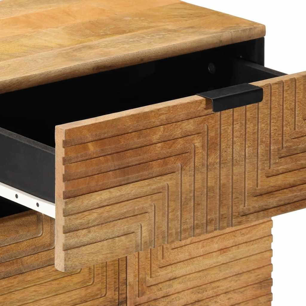 Eleganter Nachttisch aus massivem Mangoholz mit reichlich Stauraum, robuster Beistelltisch für Schlafzimmer und Wohnzimmer, individuelle Holzmaserung, stabile Holzbeine