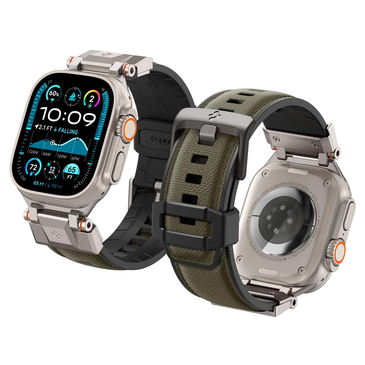 Spigen Apple Watch 49/46/45mm Ultra 3/2/1 / Seri 11/10/9/8/7 ile Uyumlu Kordon Band DuraPro Armor Zırhlı Dayanıklı Silikon Koyu Yeşil Kayış - AMP09102 (Spigen TR Garantili)