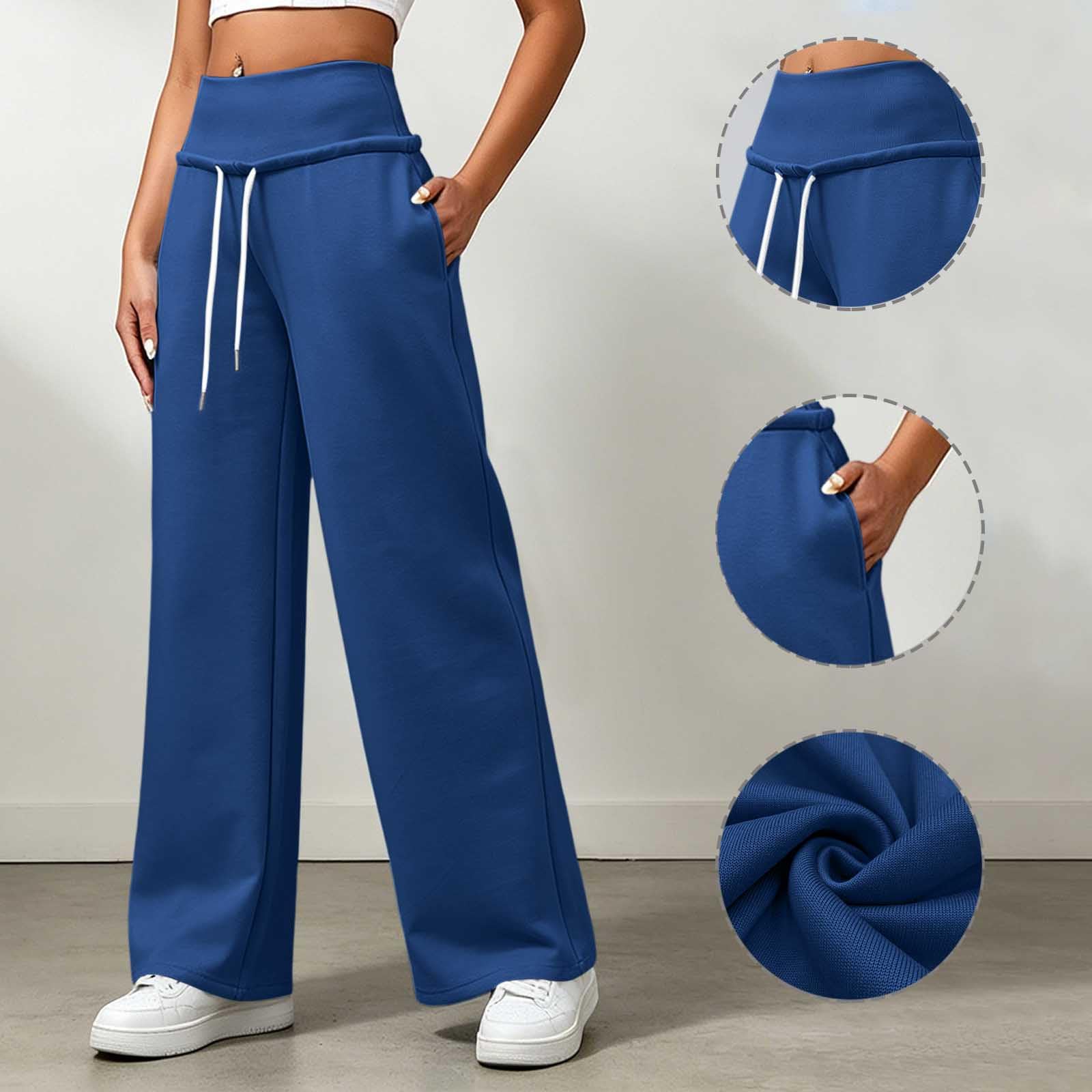 Pantaloni da Jogging Donna Pantaloni Lunghi a Vita Alta Pantlone Cotone con Coulisse Regolabile Leggeri e Comodi Pantalone da Corsa con Tasche Tinta Unita Pants Baggy per Allenamento e Fitness