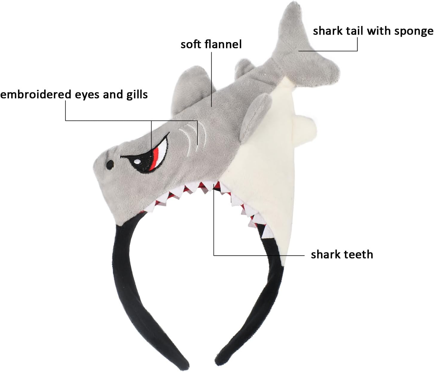 Plush Shark Headband With Ears & Horns | Cute Animal Theme Party Headwear For Cosplay & Costumes