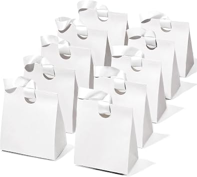 Vitalizart Paper Gift Bags With Ribbon Handles Set of 10 White Bulk Reusable For Gift Wrap Girls Kids Birthday Bridal Shower Party Favors Goodie Bags Candy Christmas 5.91"x3.54"x7.28" Small Size