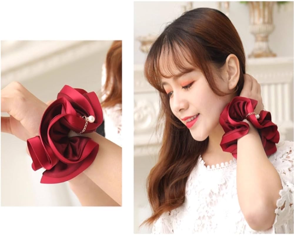 シュシュ  ヘアゴム  グラデーションレッド Amazon | Mirhua シュシュ ボリューム パール サテン エレガント