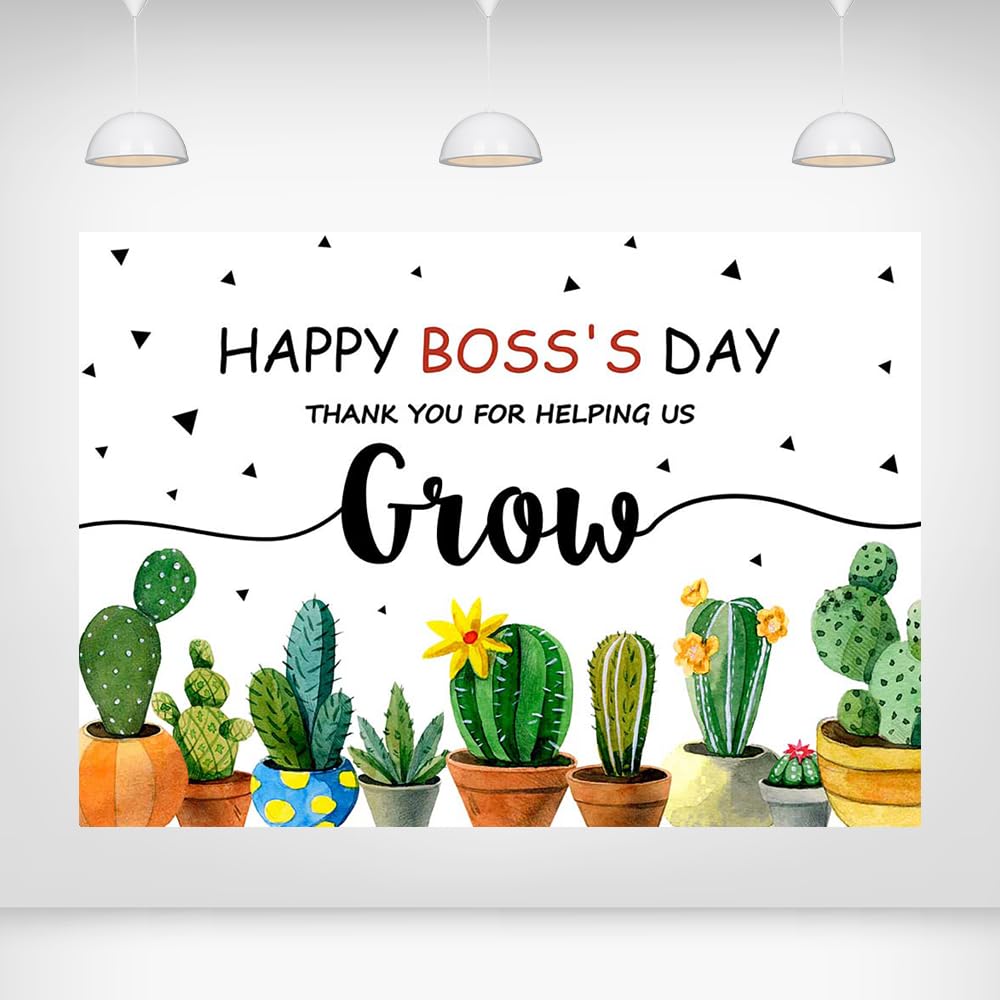 Printspree Happy Boss's Day Backdrop - 5x3ft Thank You for Helping Us Grow Cactus Design Boss Appreciation Party Decoration Banner Office Celebration