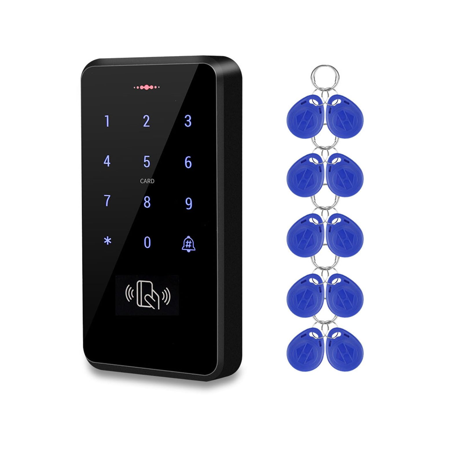 ReaIOKbii Outdoor Waterproof RFID Keyboard Touch Screen Access Control System, IP68, 125 kHz Card Reader, 10 EM4100 Keyrings