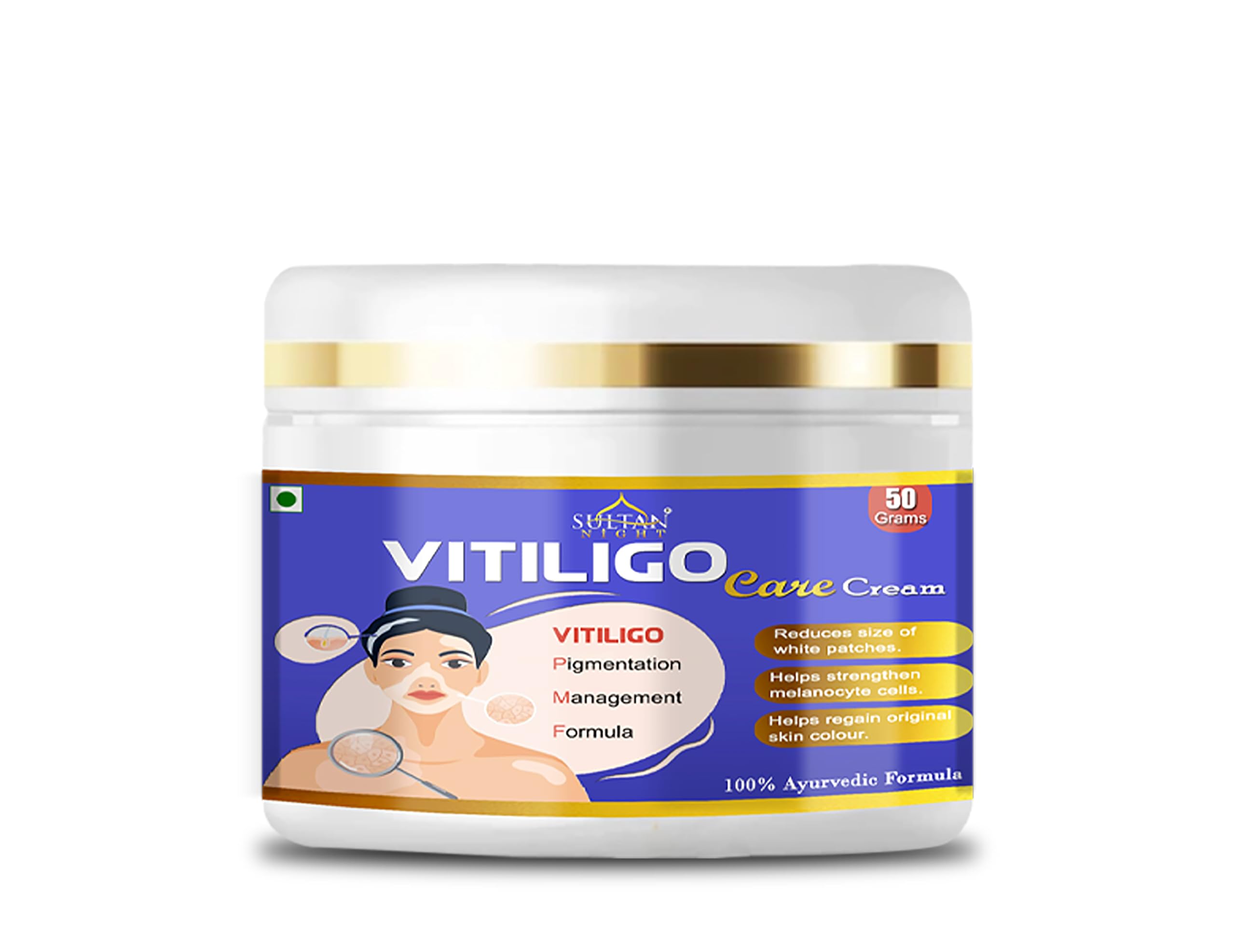 Vitiligo Care Cream | Super Effective on Vitiligo | White Patches Removal Cream | Pigmentation cream | Sweat Spot | Piebald | Scar Removal | 100% Natural & Ayurvedic | For Men & Women (50g)