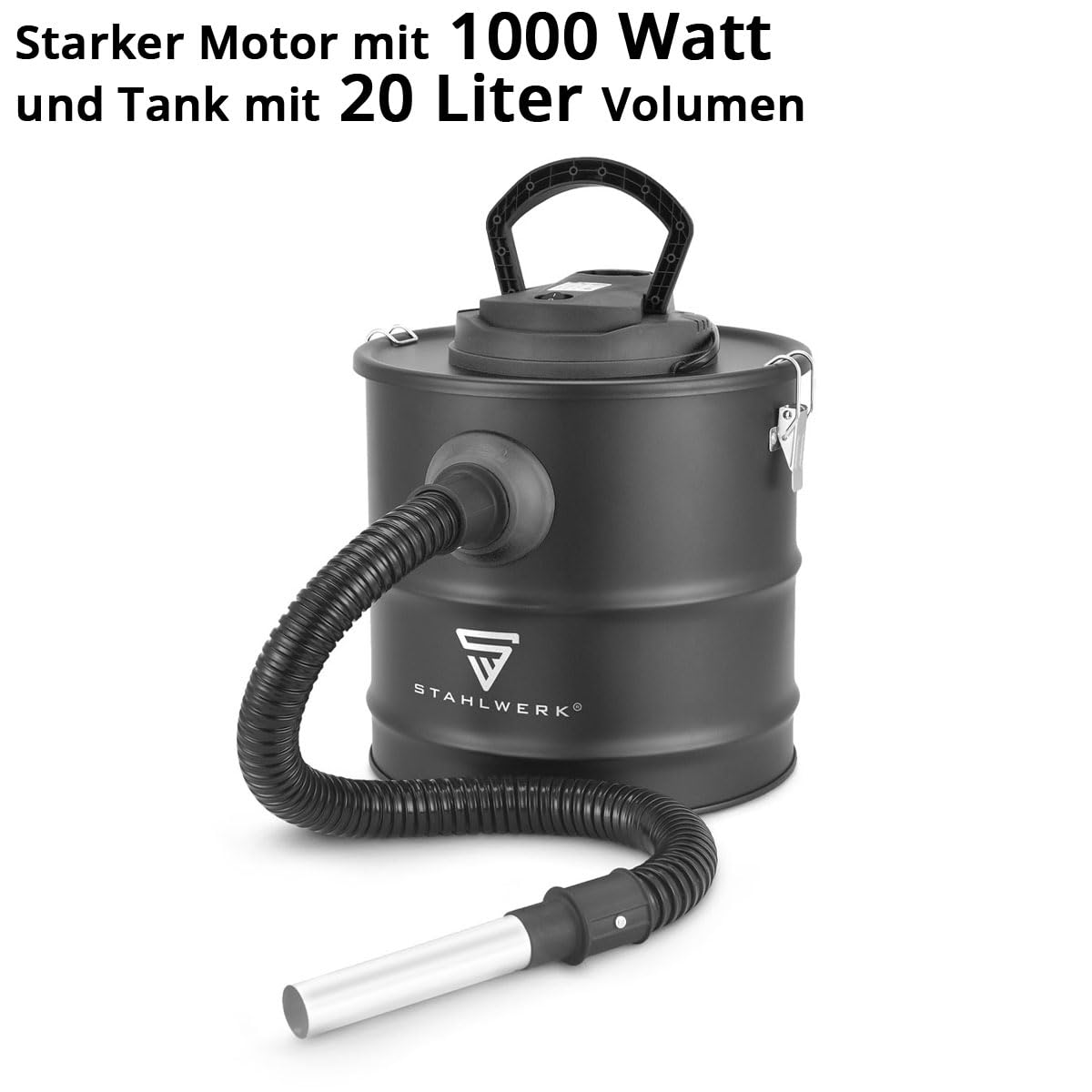 STAHLWERK Aspiratore per cenere – 1000 Watt di potenza, grande serbatoio da 20 litri, aspirapolvere per camino con filtro HEPA e funzione di soffiaggio, per ceneri fredde, forno, barbecue e officina