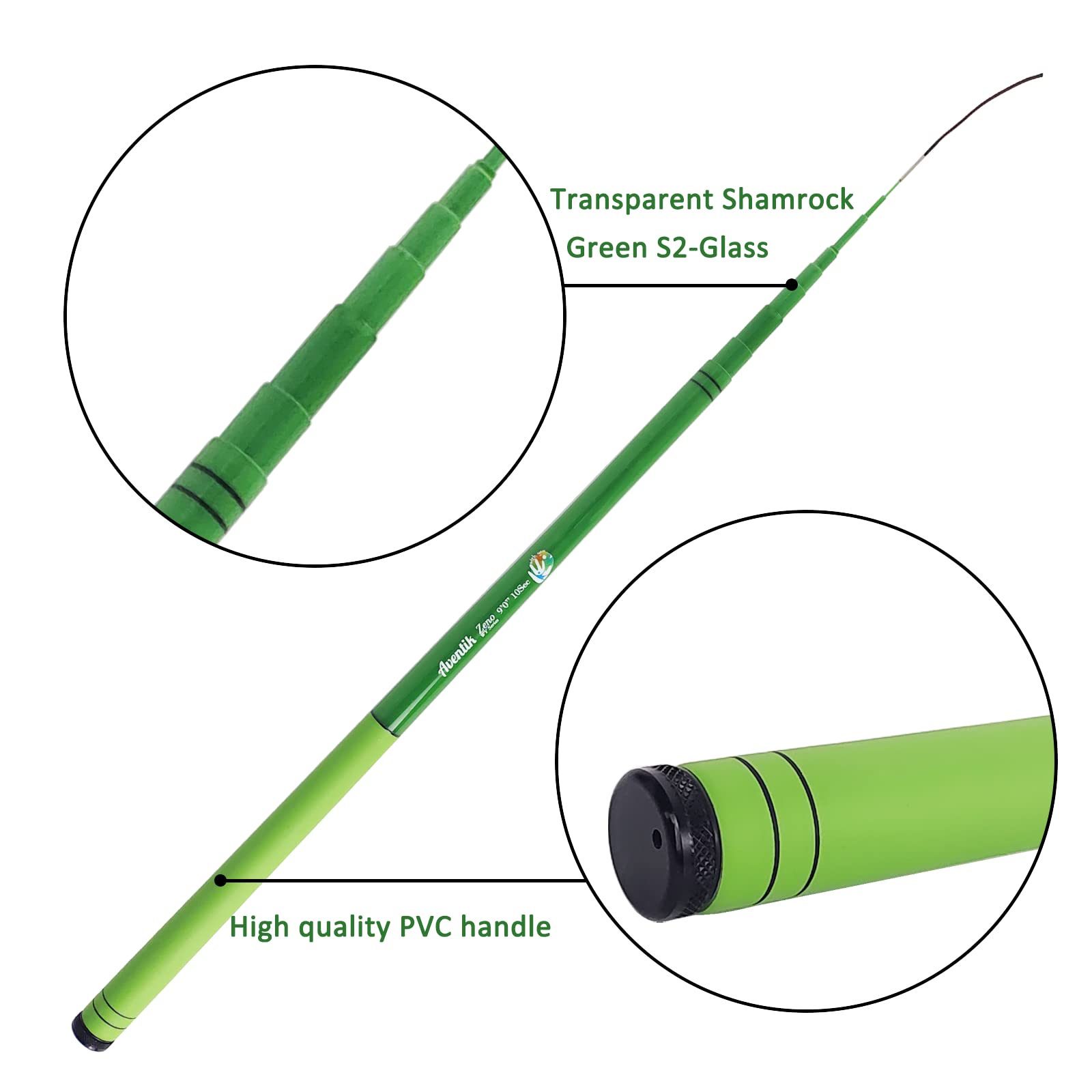 Aventik Zeno S2 Glas-Tenkara-Rute mit 2 zusätzlichen Rutenabschnitten, 10 Sekunden in 2,7 m/3 m, hervorragende Haltbarkeit und Stärke, gefaltet auf nur 36,8 cm/38,6 cm, 6:4 weiche M-Aktion