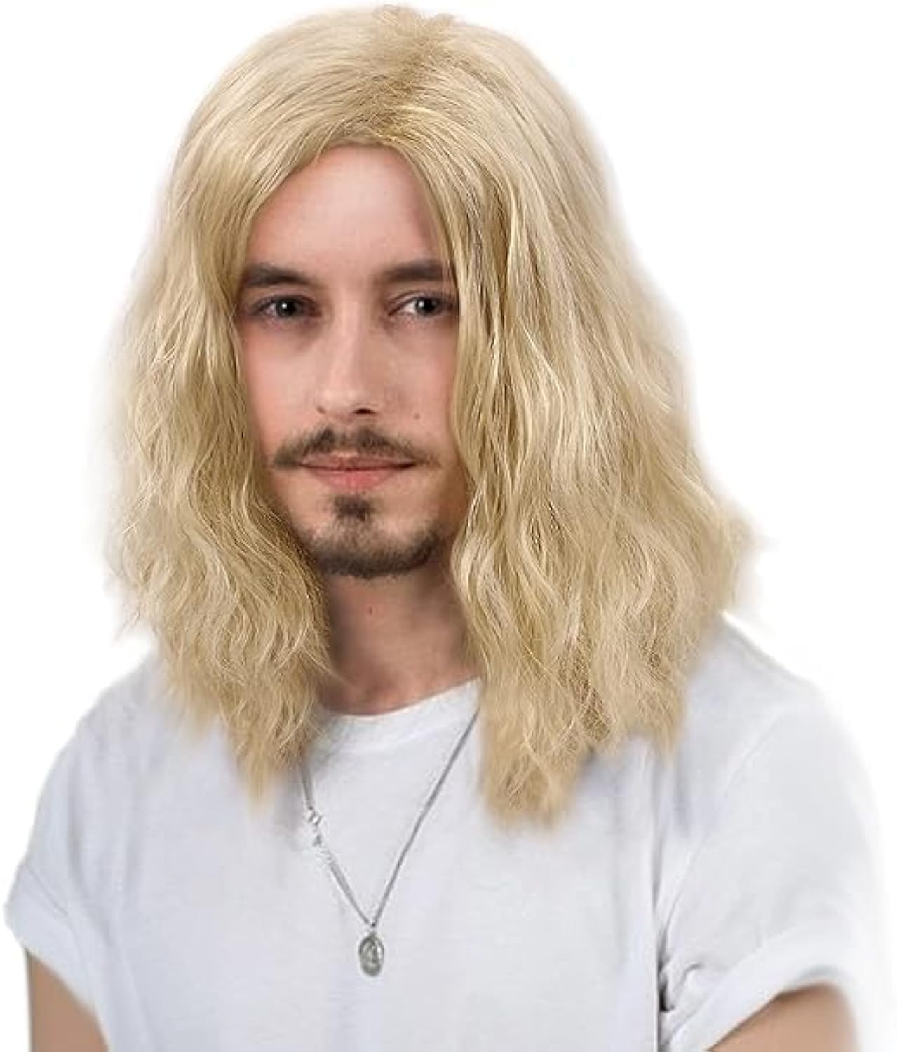 – Blonde Men Wig Long Curly Fluffy Men Wigs for Men Natural Synthetic Hair Wig for Men Daily Costume Party (Blonde)