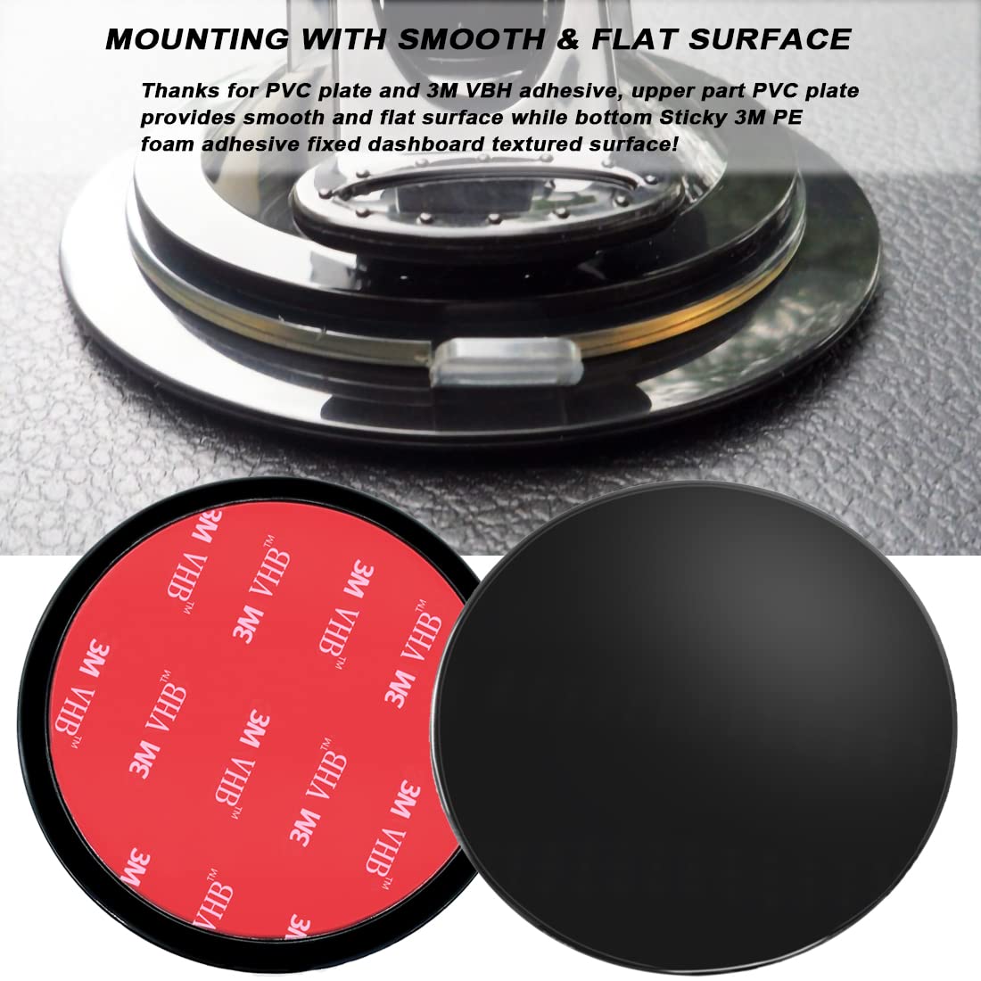Lot De 3 Disques Adhésifs Pour Support Voiture - 80mm - Adhésif Double Face Puissant - Pour GPS, Smartphone, Caméra