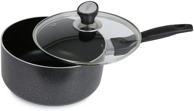 Professional 22cm Black Saucepan with Lid Non Stick Sauce Pot Milk Pan Cooking Sauce Pan, Induction Compatible