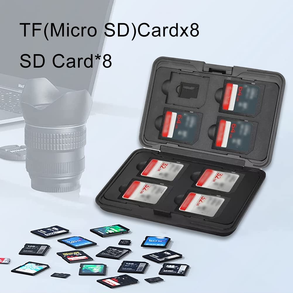 VYIBPDY 16 Scomparti Custodia Per Schede Di Memoria, Porta Schede SD,8 Schede SD E 8 Micro SD, Per SDXC, SDHC, SD, Resistente All'Acqua - Foto 8