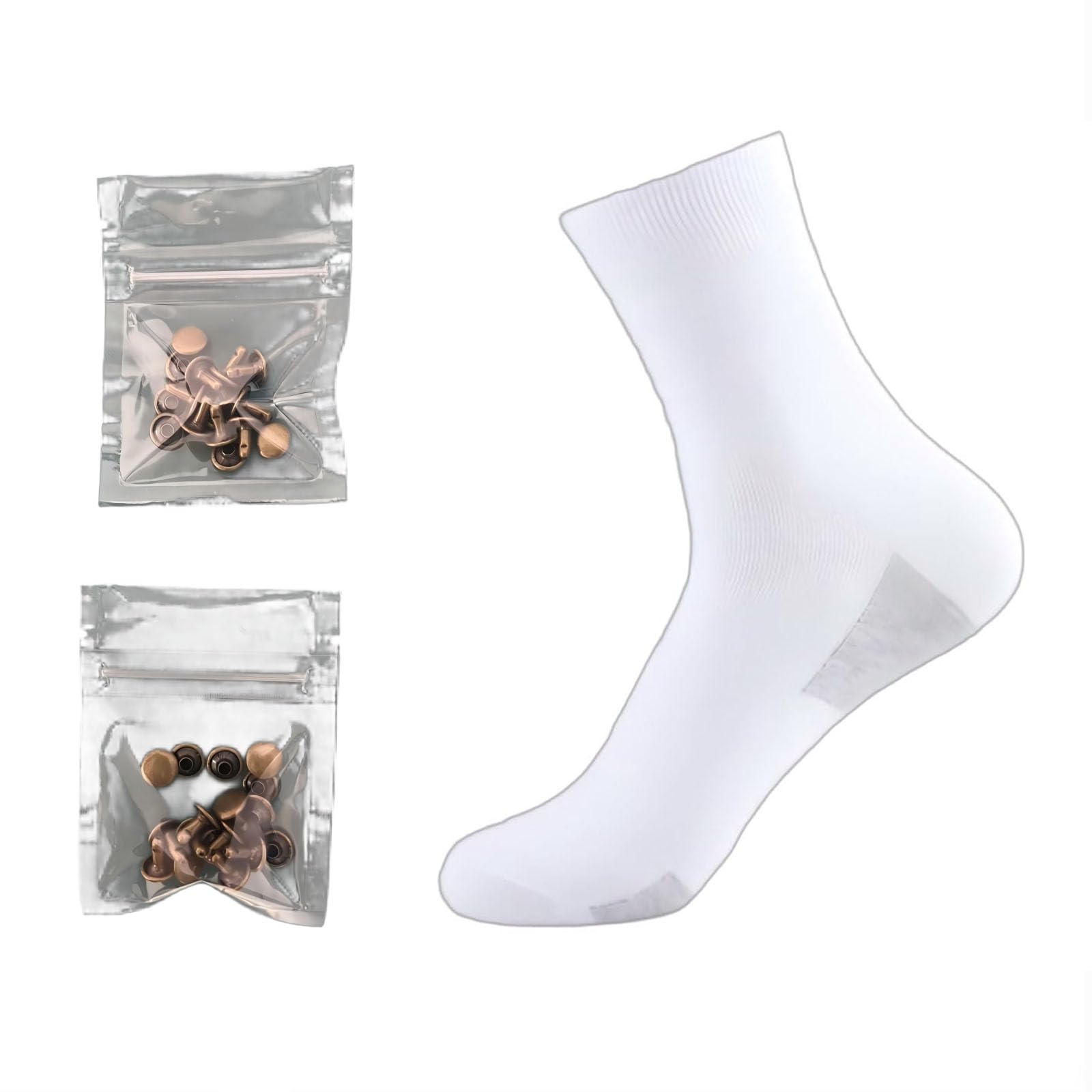 Copper Rivets for Grounding Shoes, 16 Pure Copper Solid Rivets and 1 Grounding Socks Suitable for Most Grounding Shoes (White, S)