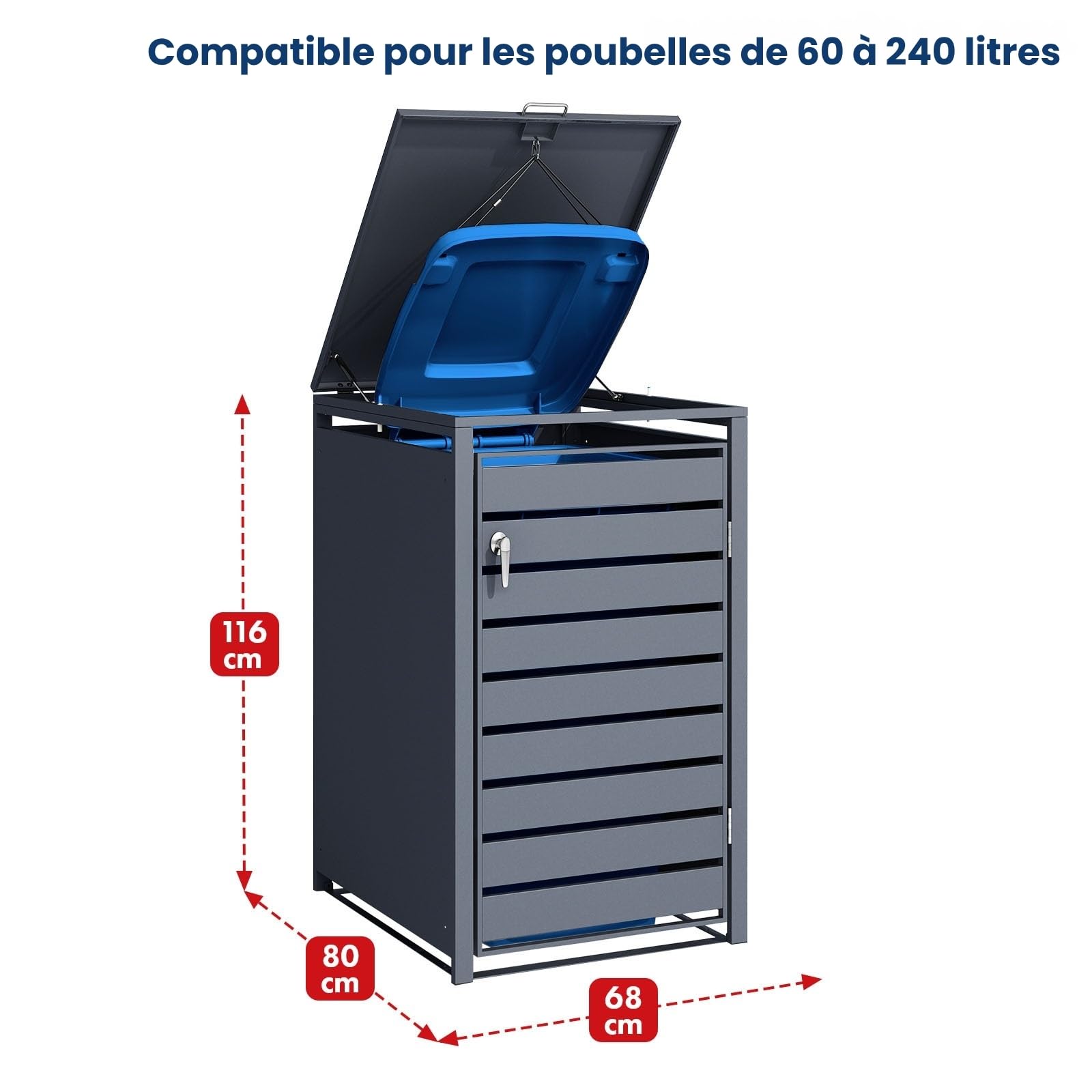 Abri poubelles avec décor Bois, Structure en Acier Inoxydable | 1 à 3 Portes | Rangement poubelles de 60 à 240 L – Anthracite avec décor Bois (Gris foncé Magnus, 68 × 80 × 116 cm (1 Porte))