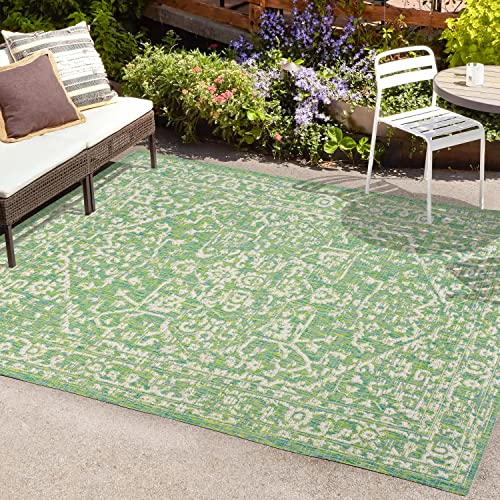 Image of JONATHAN Y Boho Medallion Indoor Outdoor Area Rug 8X10 Cream /Green, Malta Textured Weave for Backyard, Patio, Porch, Easy-Cleaning, High Traffic, Pet-Friendly, Non-Shedding (SMB104F-8)