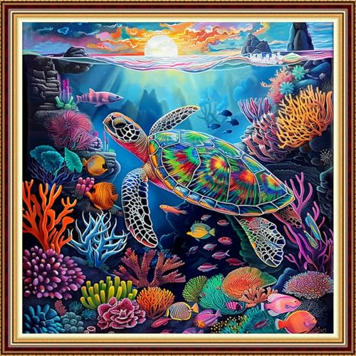 Image of Fanxvivy Stamped Counted Cross Stitch Kits for Adults Printed Cross-Stitch Patterns 11CT Stamped or Counted Cross Stitching Embroidery Kit Needlepoint Kits-Underwater World 18x18 inch
