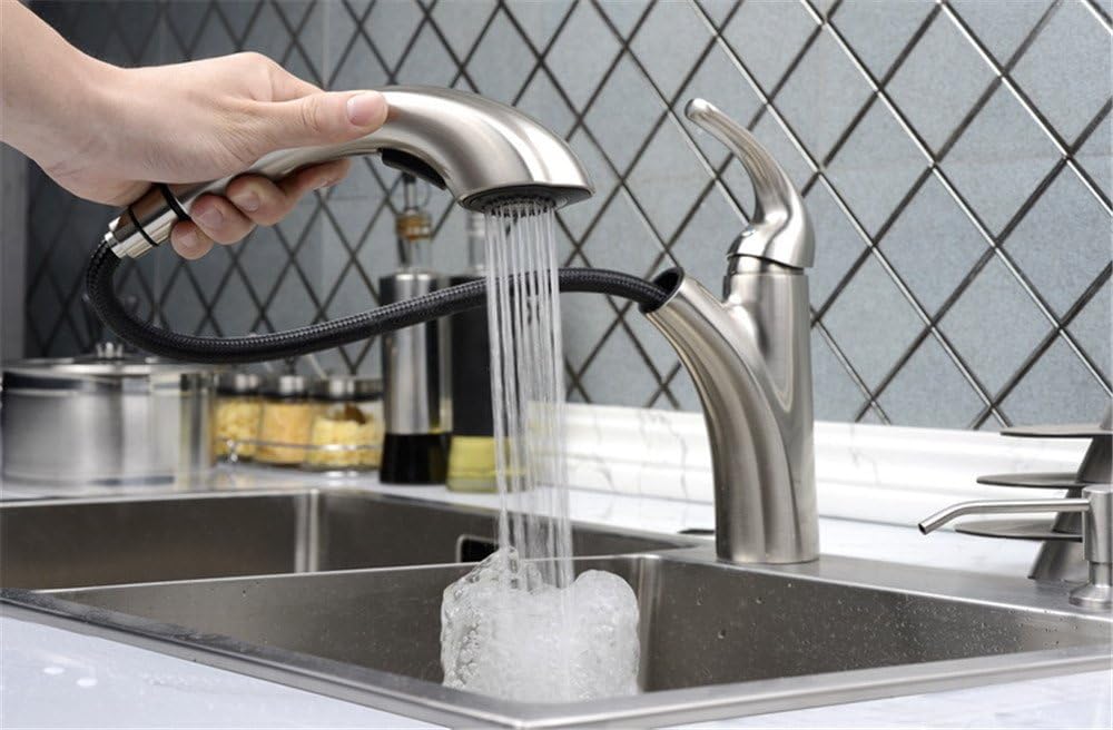 Bathroom Kitchen Sink Pull Down Faucet Pull-Out Spray Head Tap Sprayer Nozzle Replacement Part, G1/2 Thread or 13/16 Inch Thread Brushed Nickel