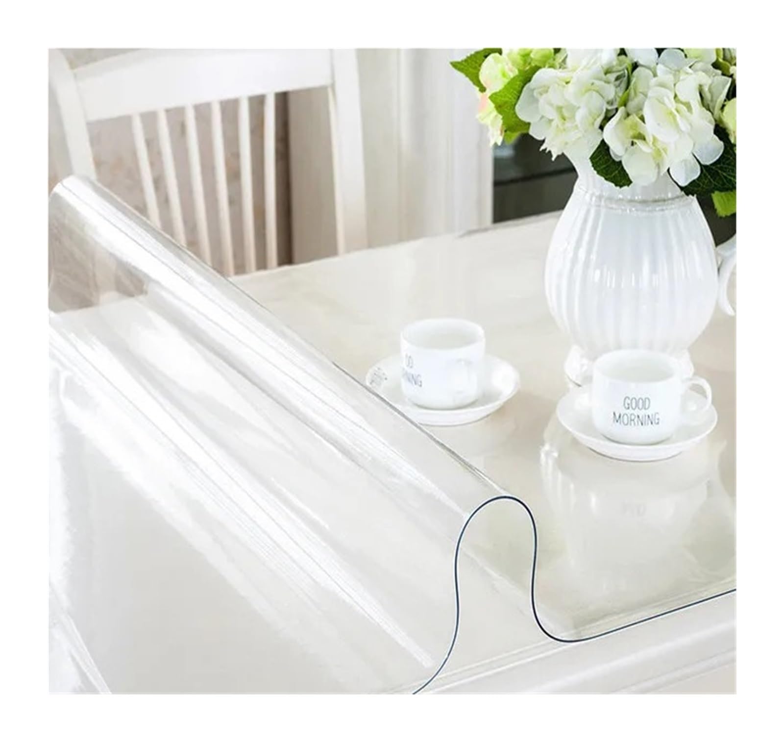 Clear Table Protector PVC Waterproof Tablecloth Transparent With Pattern Kitchen Table Cover Oilcloth Soft Glass(1.5MM,50X200CM)