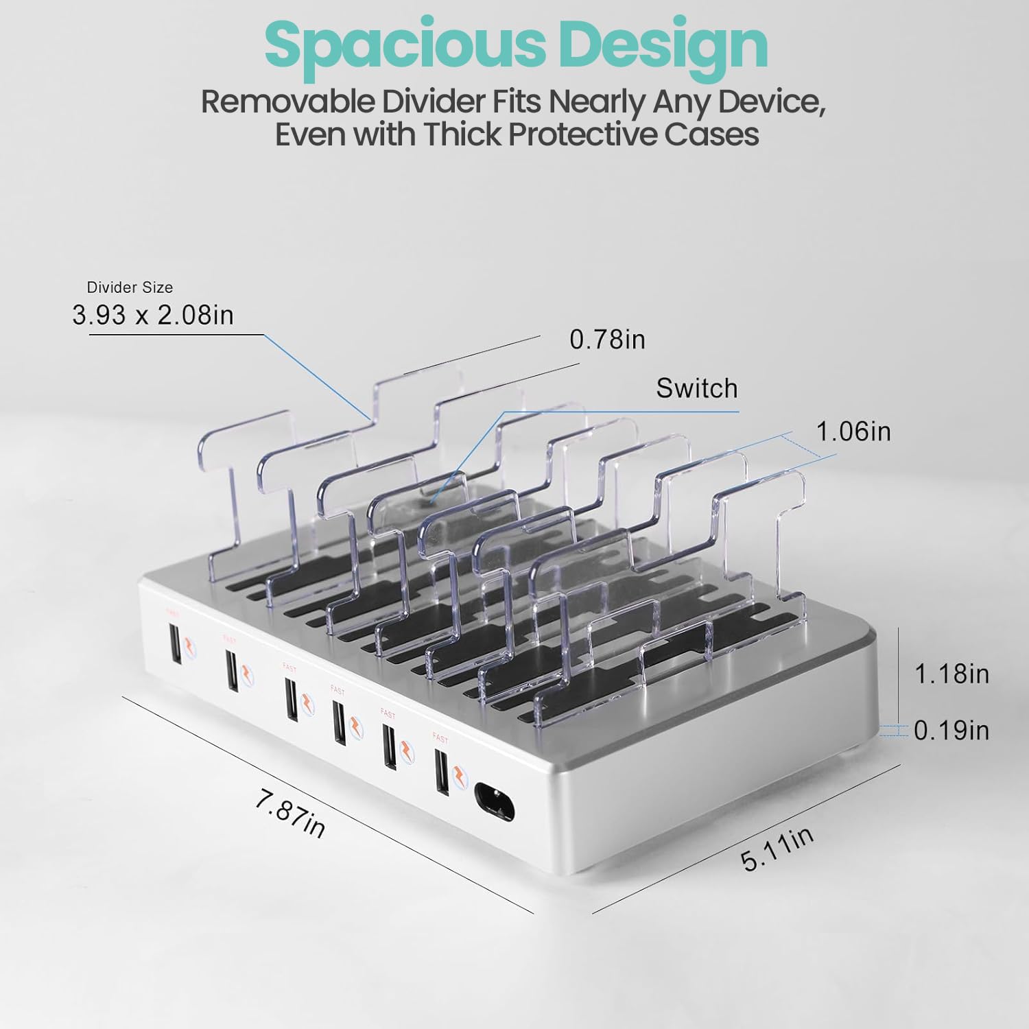 Stacja ładująca do wielu urządzeń, szybkie ładowanie 300 W, 6-portowa stacja ładująca, kompatybilna z iPhone'em, iPadem, tabletami z systemem Android, organizer podróżny do domowego biura