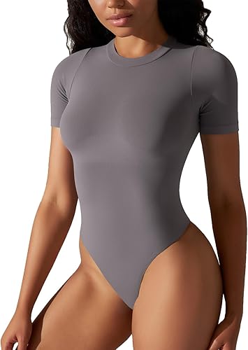 Miniatura 1 de Women's Bodysuit Shapewear, Tummy Control Body Shaper, Round Neck Short Sleeve Soft Thong Jumpsuit
