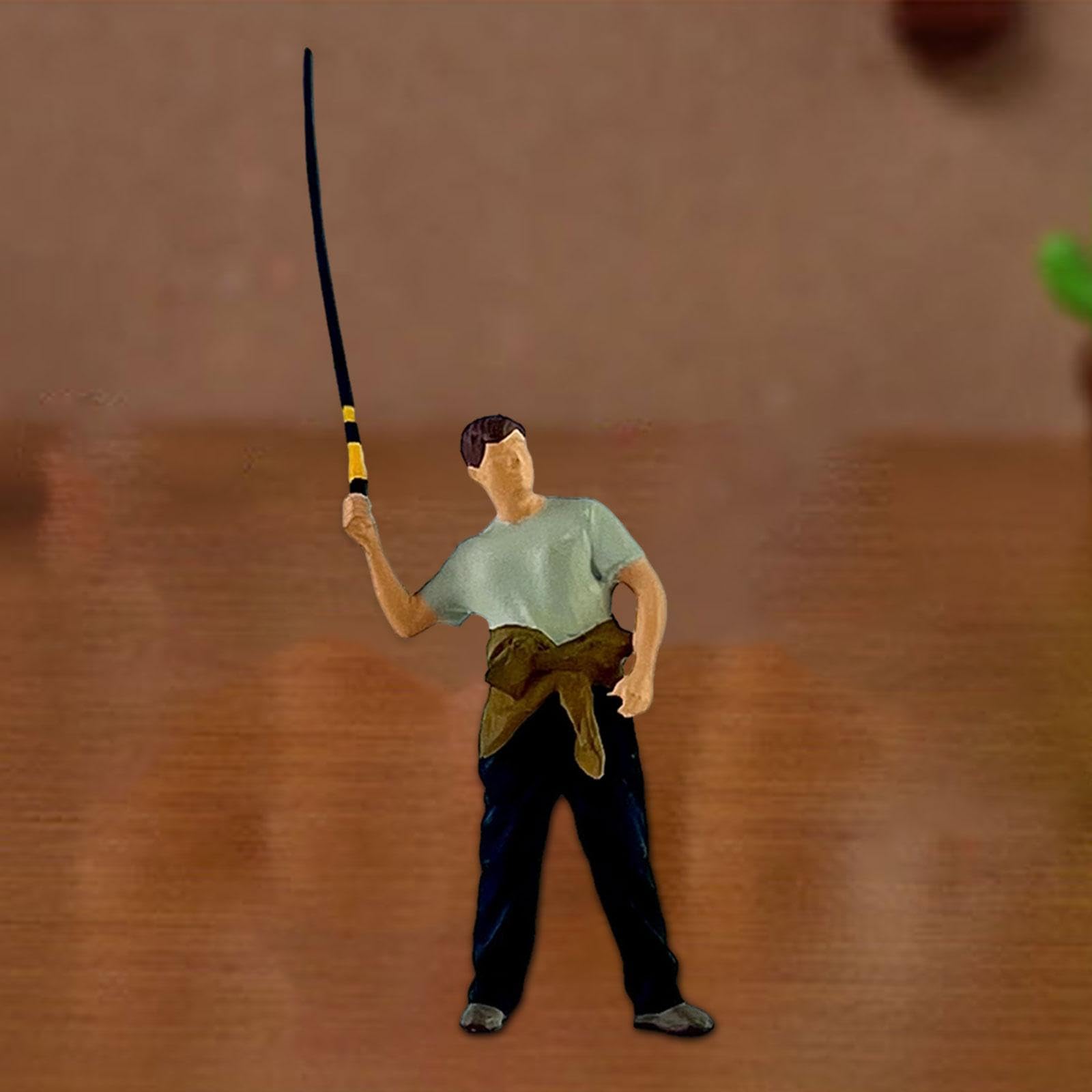 DYNWAVE 1/64 Scale Fishing Figure Resin Ornament Photo Props Novelty Scene Mini Miniature Scene Layout People Model Fishing Character, Casting Fishing Rod