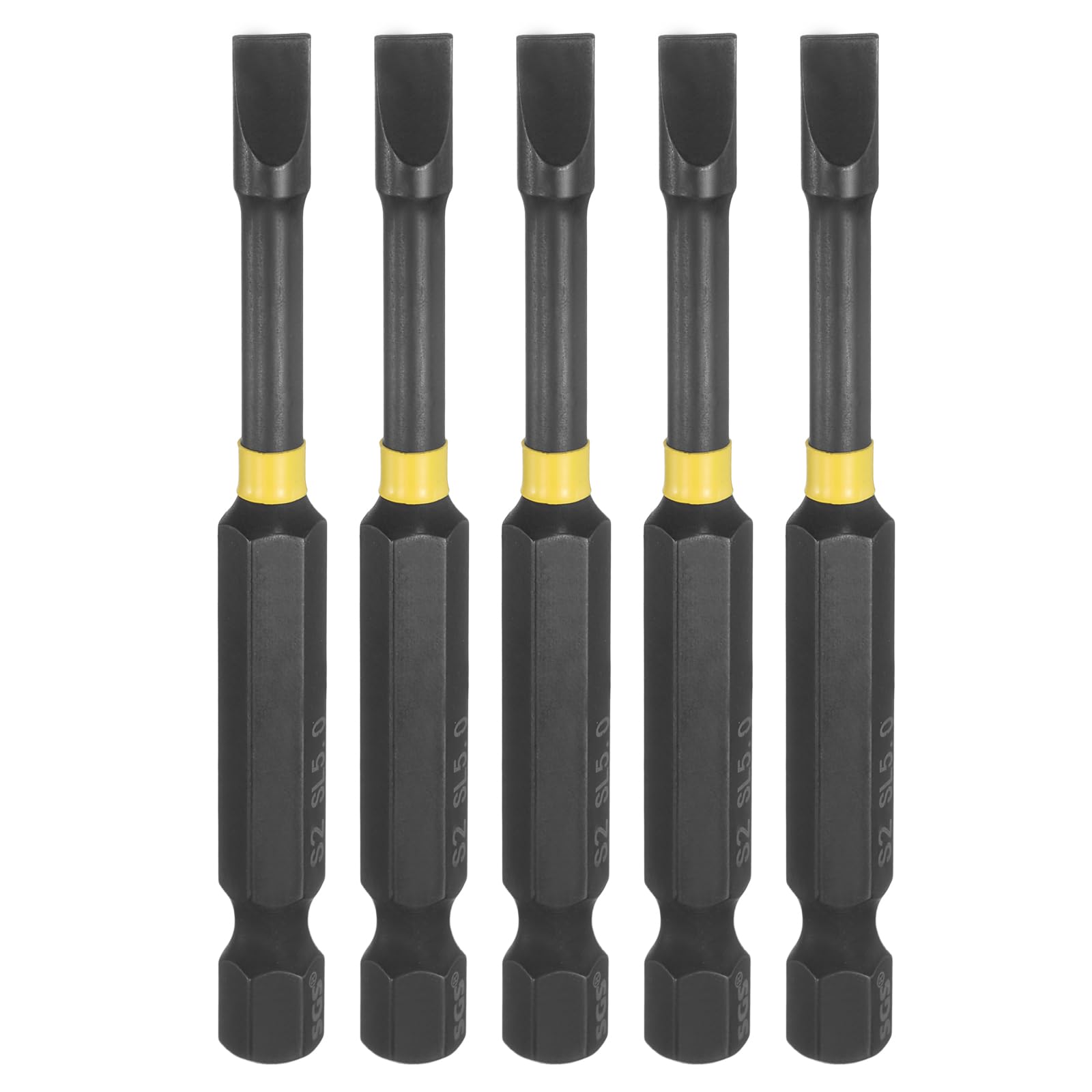 sourcing map 5pcs SL5 Slotted Impact Screwdriver Bits 5mm Slotted Tip 1/4" Hex Shank 70mm (2.8") Long Magnetic Flat Head Phosphated S2 Steel Screw Driver Drill Bits Electric Power Tool