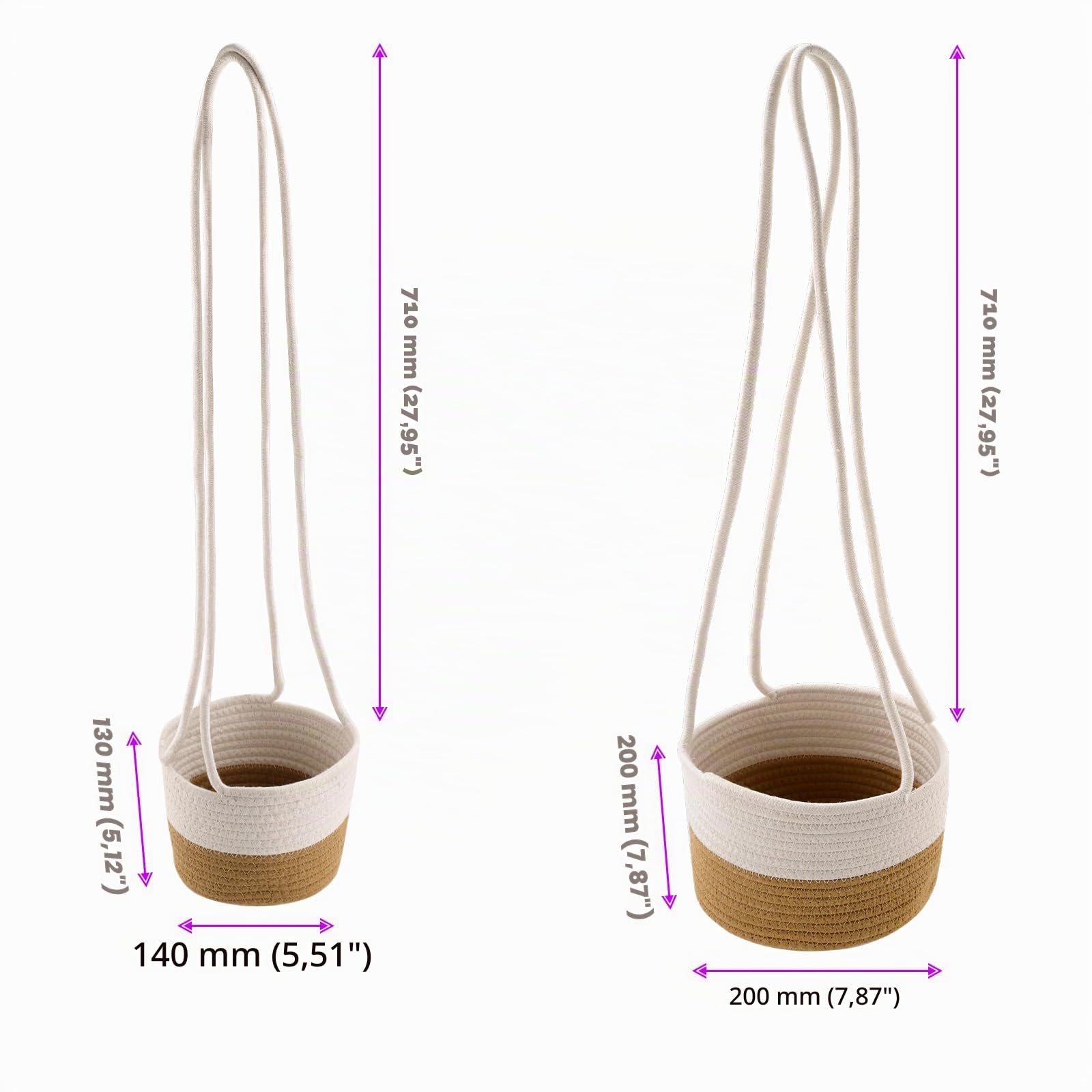 KEILEOHO 4 vasi da fiori da appendere, 14 cm e 20 cm, in cotone intrecciato a mano, per piante interne, balcone, corridoio, cortile