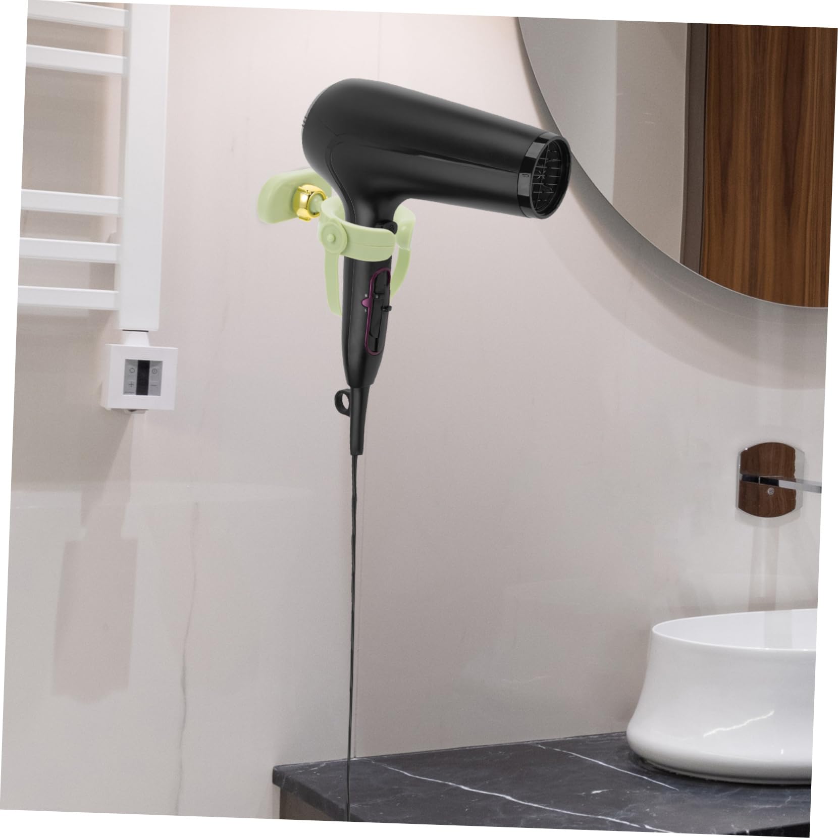 WOONEKY 360° Rotating Hair Dryer Bracket Wall-mounted Shelf for Hair Tools Space-saving Organizer
