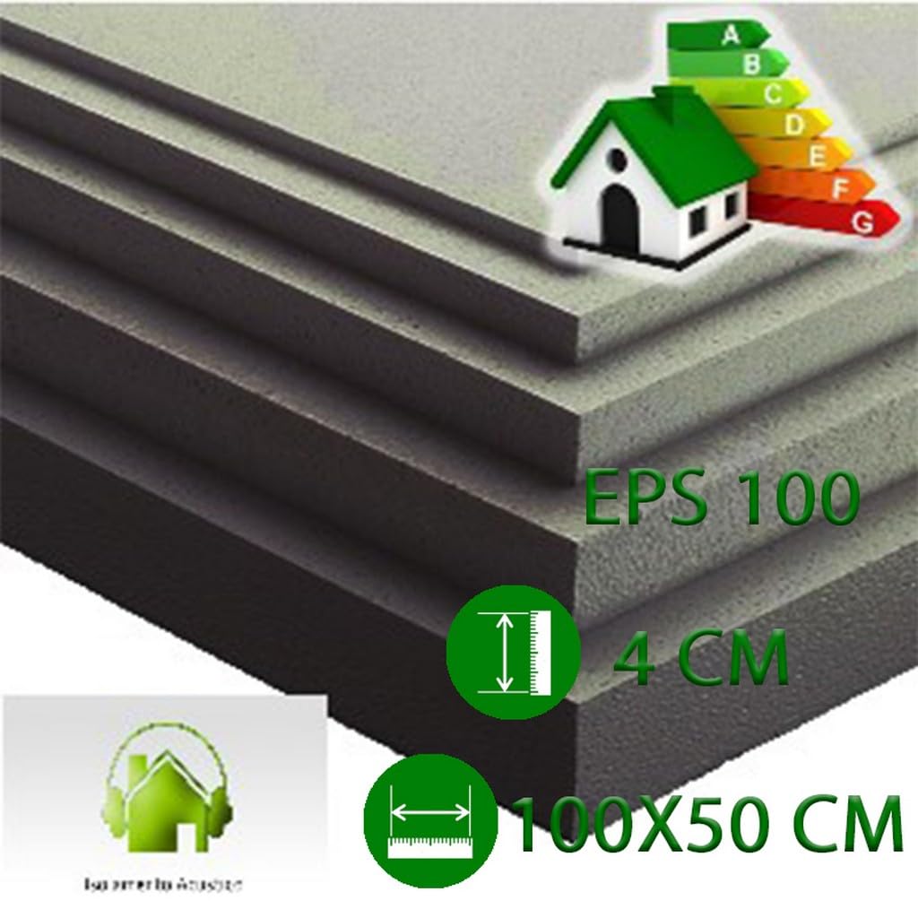 10PZ Pannello in Polistirolo per isolamento Termico, Acustico, Cappotto cm 100 x 50 x 4 di spessore. eps100 Grafite MQ 0.5 Densità 20 Kg/Mc NextradeItalia Mod.FERX.ZG.F