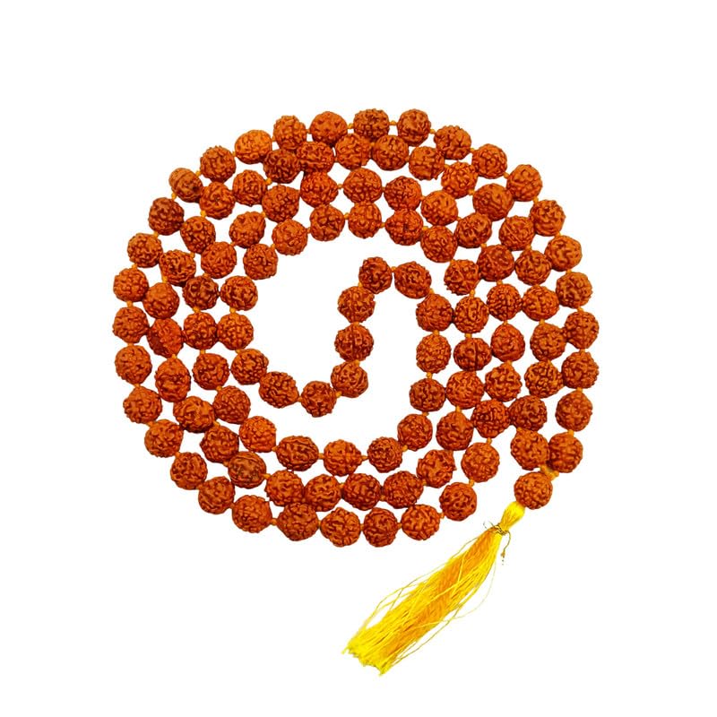 Natural Rudraksha Mala Panchmukhi (5 Face) 108 Seeds 9mm Size Genuine Himalayan Beads Meditation Mantra Japa Shiva Blessings Puja Rosary Ornaments Religious Necklace Certified Rudraksha Mala