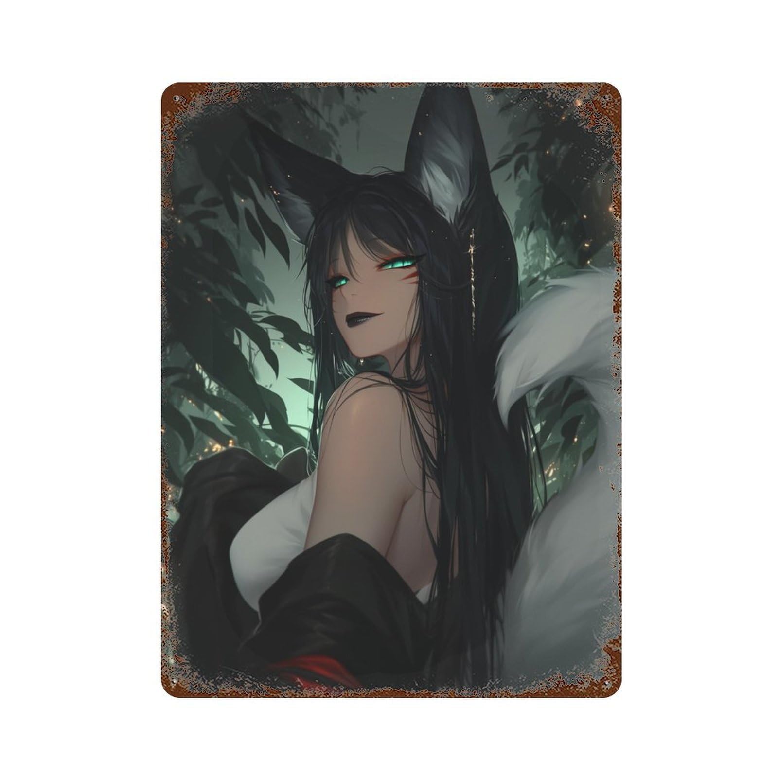 Fox Girl in Forest Rust Effect Tin Sign 15.7"x11.8", Rustic Home Decor for Garage, Pub Or Kitchen