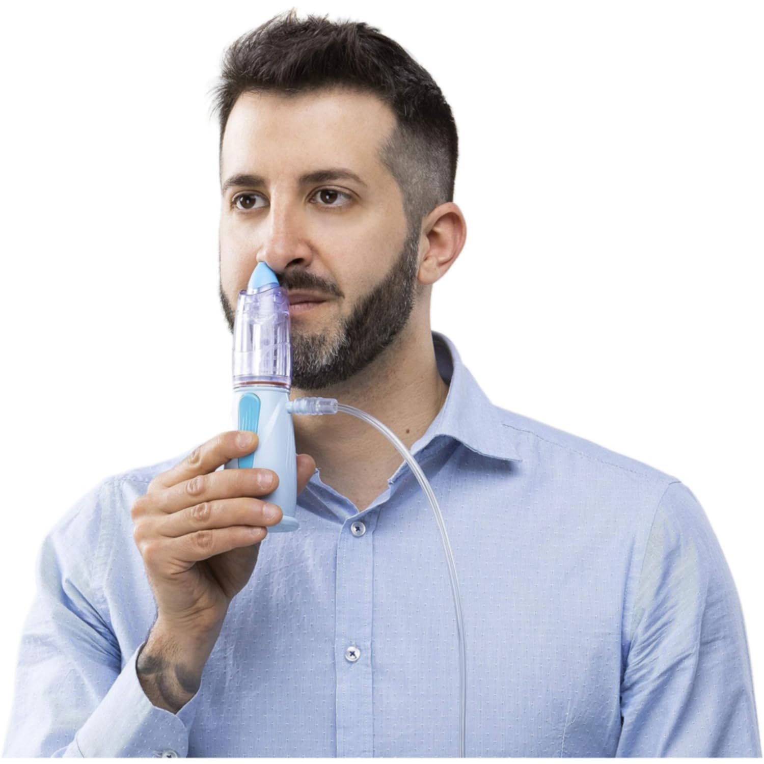 Nebula Air Liquide - Sistema de aerosol para aerosolterapia , adultos y niños, contiene ducha Nasal Rinowash y mascara Nebula Spacer