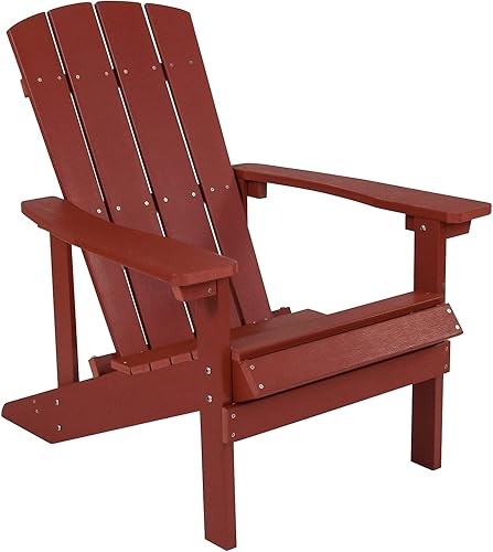 Flash Furniture Charlestown - Silla Adirondack de madera de poliresina para todo tipo de clima, color rojo