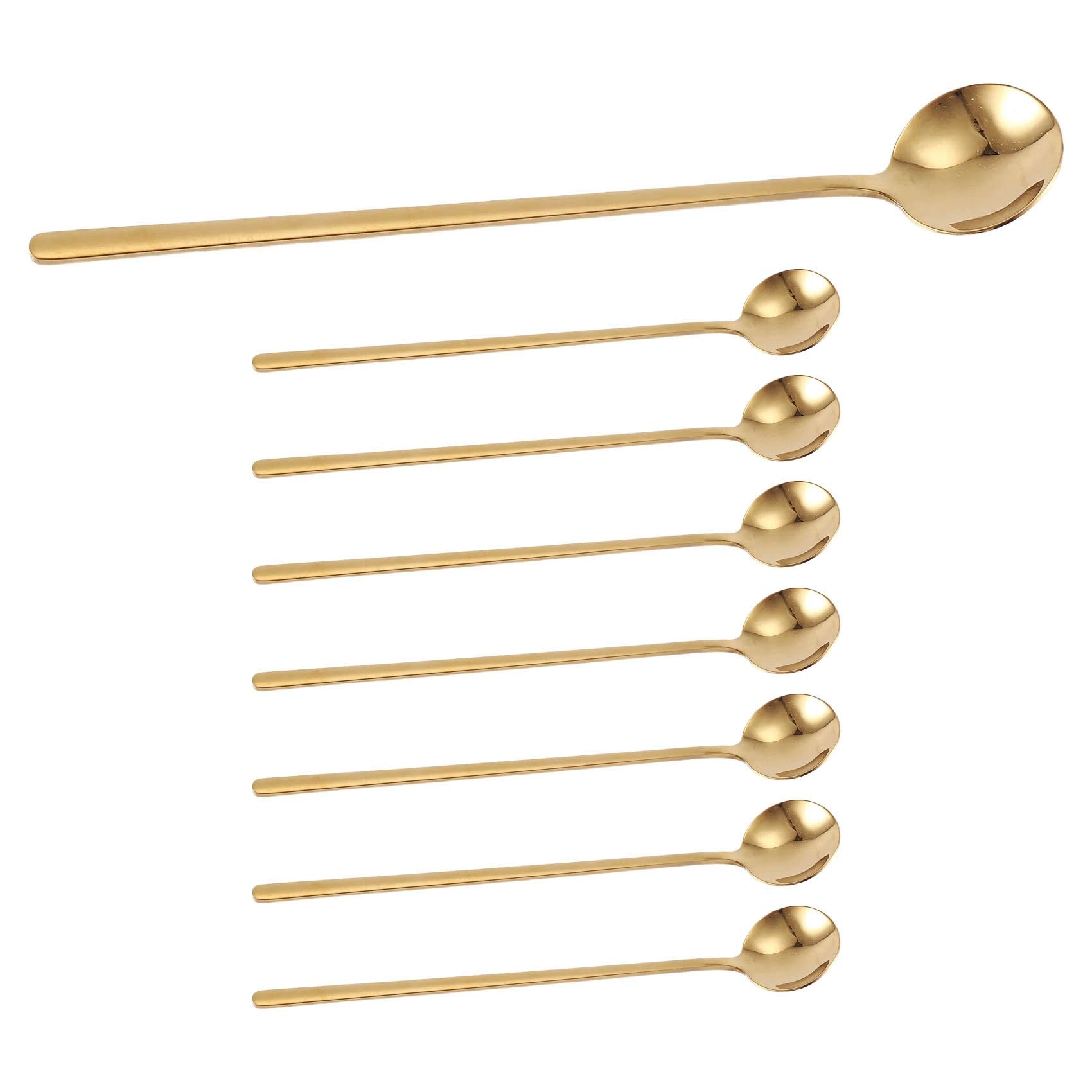 CTRLZS 8PCS 6.7 Inches Coffee Spoons, Stirring Spoons, Tea Spoons Long Handle, Gold Teaspoons, Gold Spoons, Ice Tea Spoons