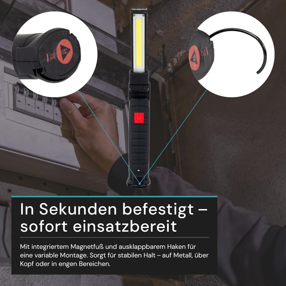 LUXULA LED-Arbeitsleuchte mit Akku 10 Stück, 5 Lichtmodi, 14 cm, USB-Aufladbar, 360° drehbare Taschenlampe mit Magnet Und Haken, Inspektionsleuchte, Werkstattlampe, Camping Zubehör, Notfall Ausrüstung
