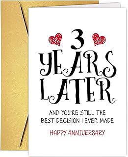 Funny 3rd Anniversary Card for Women Men, Sweet 3 Years Wedding Anniversary Cards for