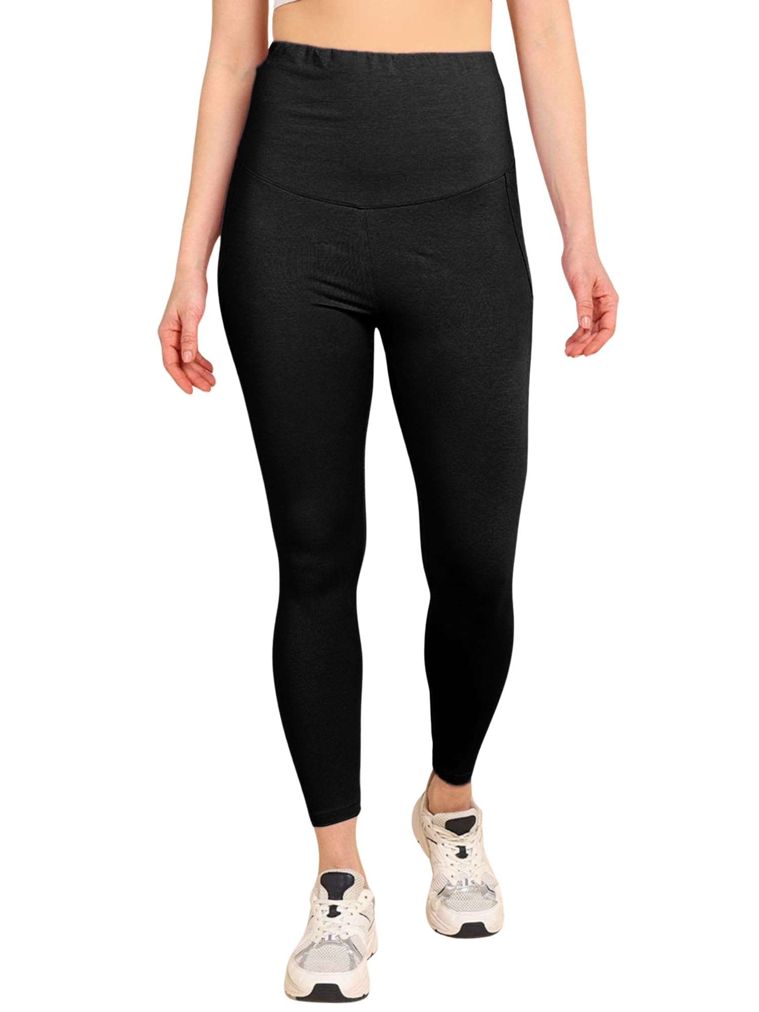 Maternity Leggings for Women with Pockets | 100% Cotton Pre & Post Pregnancy Legging for Pregnant Woman | Maternity Legging for Office Wear for Mothers-image-24