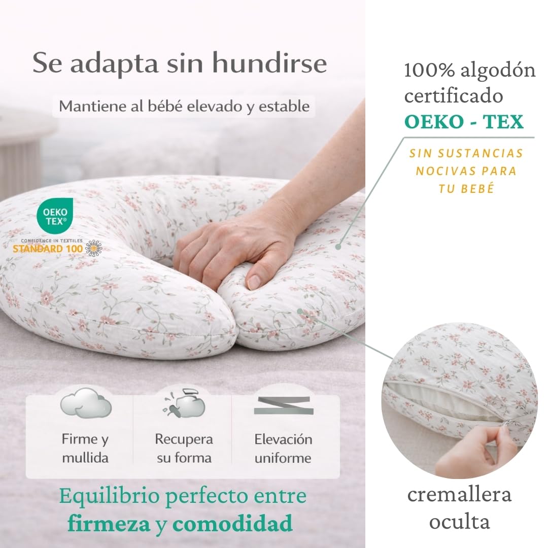 Cojin Lactancia +2 Muselinas – Cojín lactancia OEKO TEX - Almohada Lactancia funda extraible lavable – almohada de amamentação - almofada de amamentação, cojin de lactancia bebe, cogin lactante bebe