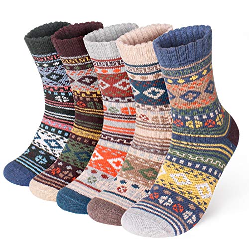 ElifeAcc 5 Pairs Thermal Socks Warm Thick Knitting Winter Wool Socks Unisex Multicolour(EU 40-44/UK6-9)