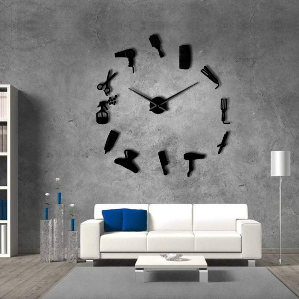 Horloge Murale Géante Barber Shop Noir 27 Pouces sans Cadre DIY