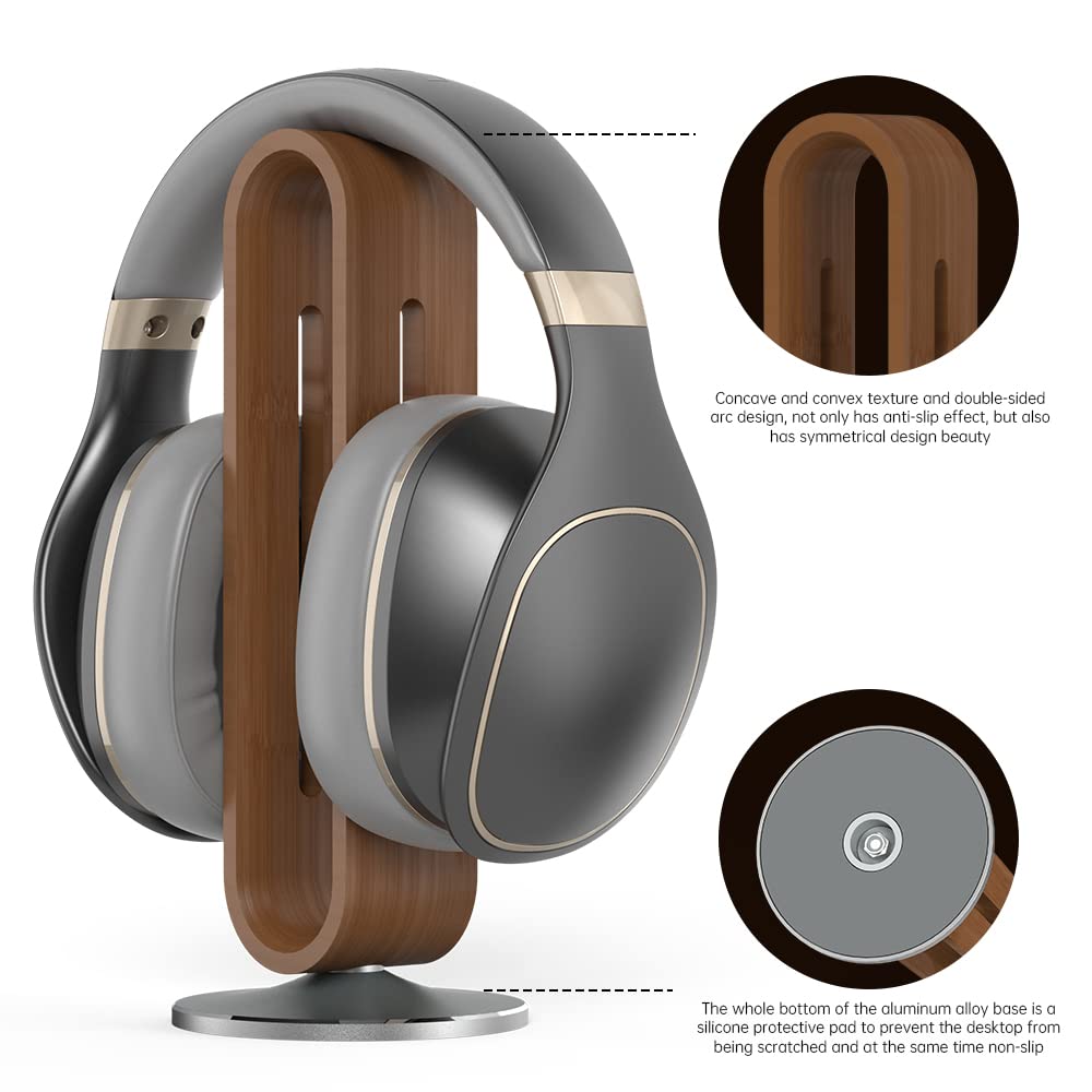 Support Casque Bambou, Porte Casque Audio de Bureau, Forme en U, Bambou Naturel avec Veinage Unique, Base Antidérapante, pour AirPods Max, Beats, Bose, Sony, Sennheiser, Gaming
