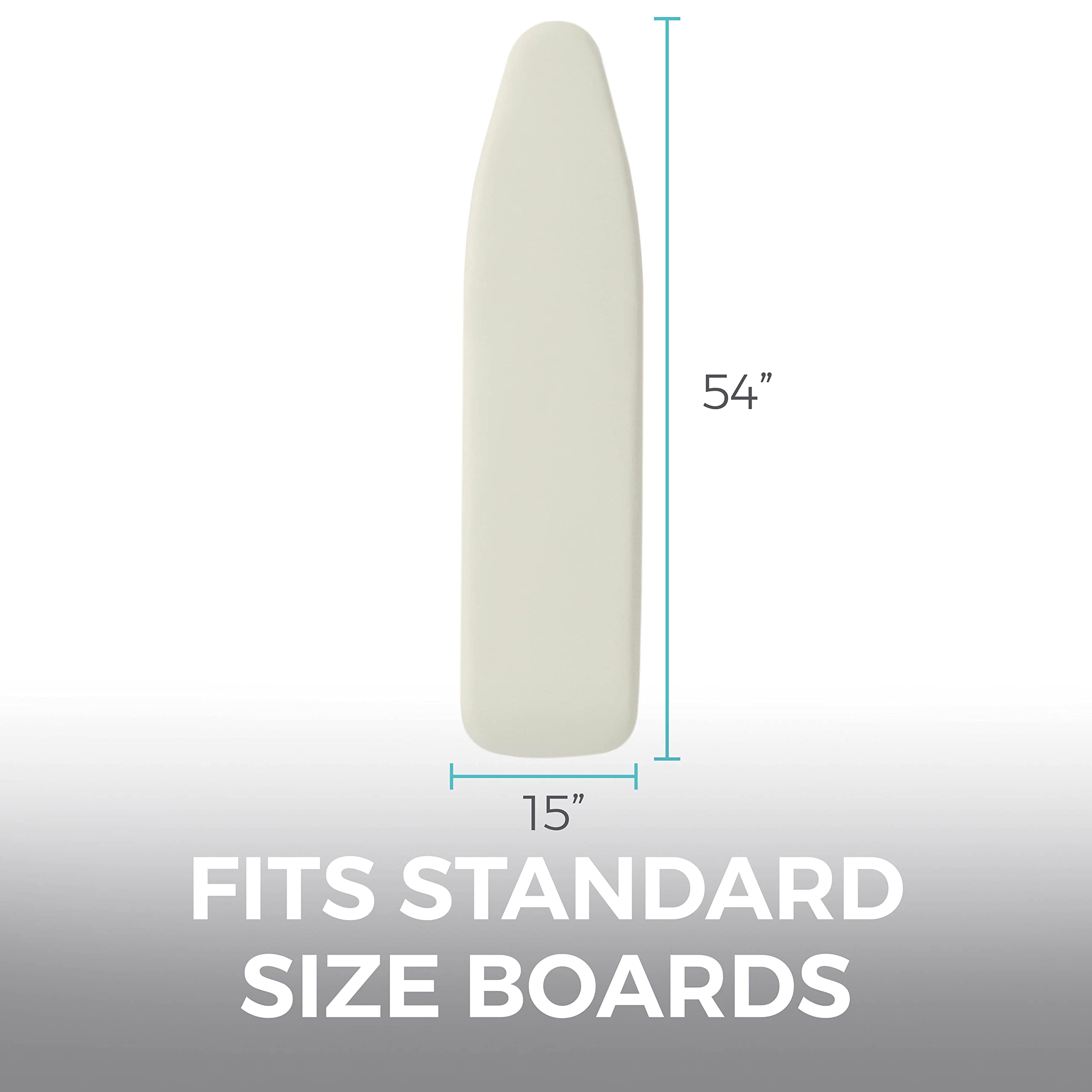 HOME GENIE Funda reflectante de silicona para tabla de planchar, 15 x 54, correas de velcro, se adapta a tablas grandes y estándar, almohadillas resistentes a quemaduras y manchas, borde elástico,