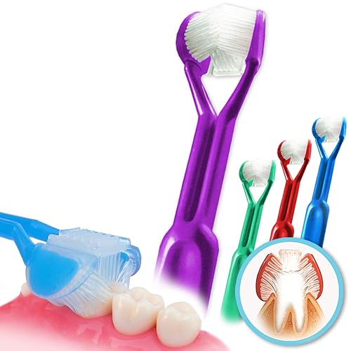 DenTrust Paquete de 4 cepillos de dientes triple limpios de 3 lados Fabricado en Estados Unidos Fácil de cepillar mejor para niños, niños,